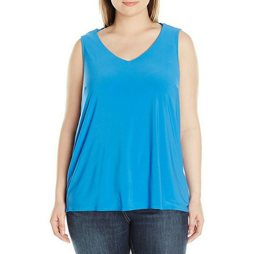 NY Collection Sleeveless V Neck Top w/Drapped Back